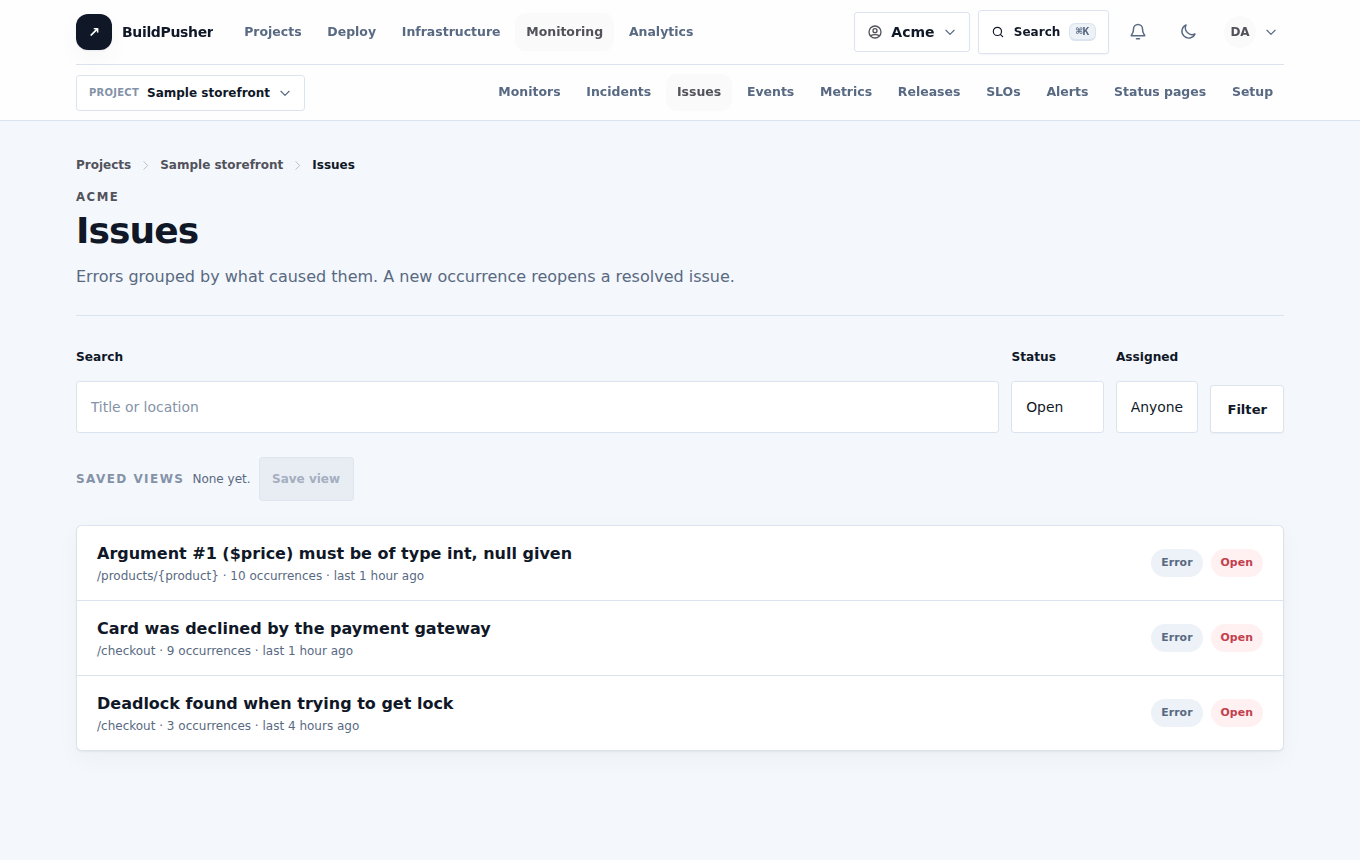 A screenshot of Monitoring in BuildPusher